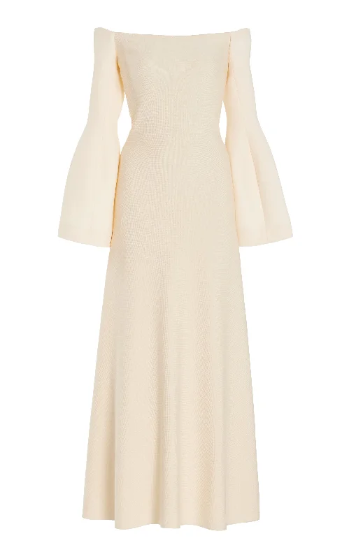 Sinead Dress in Ivory Wool Silk Cady