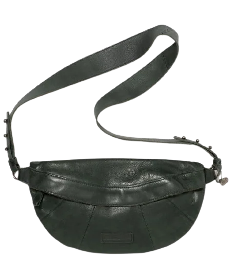 STITCH & HIDE WASHED LEATHER ST KILDA SLING/SHOULDER BAG PETROL GREEN - FREE WALLET POUCH