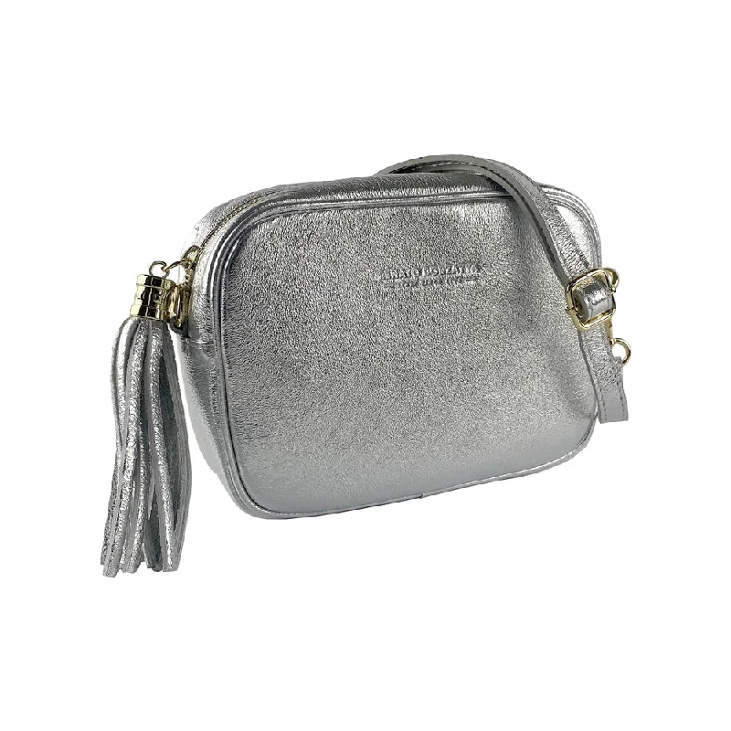 Renato Borzatta Leather Tassel Camera Shoulder Crossbody Bag Silver Grey